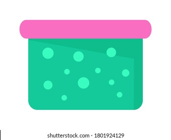 Waschpulver-Box, Vektorgrafik-Cartoon-Illustration, Waschpulver in Plastikkiste mit Abdeckung auf weiß. Gehäuse für Haushaltschemikalien, chemische Pulver oder Flüssigkeiten, Waschmittel oder Waschschalen