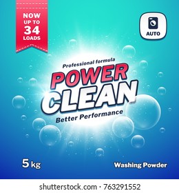 Washing Powder. Detergent Packaging Vector Design Template. Illustration Of Detergen Pack Powder Product