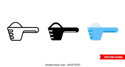 Washing powder icon of 3 types: color, black and white, outline. Isolated vector sign symbol.