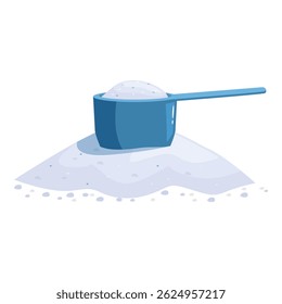 Washing powder with measuring scoop for laundry, isolated on white background