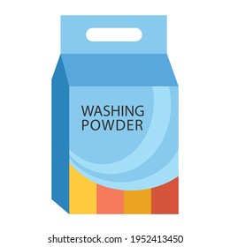 Washing powder. Packaging of washing powder with a bright design. Detergent of synthetic nature, related to household chemicals. Vector illustration isolated on a white background for design and web.