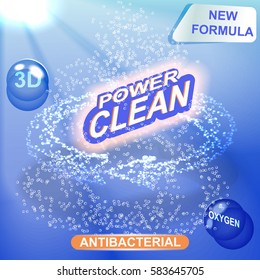 Washing powder packaging vector design template. Soap washing powder design, clean label, underwater, clean, fresh concept detergent. The arrow from the air bubbles.