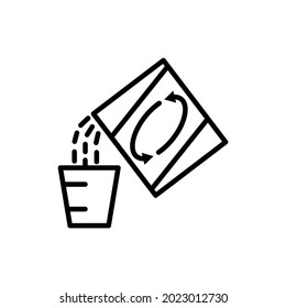 Washing powder thin line icon: laundry powder pour in measuring cup. Modern vector illustration.