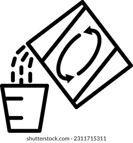 Washing powder thin line icon: laundry powder pour in measuring cup. Modern vector illustration.