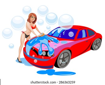 Washing red car