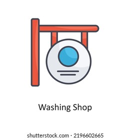 Ilustración de diseño del icono del vector de contorno relleno de la tienda de lavado en fondo blanco. Archivo EPS 10