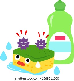 Washing sponge character troubled with bad bacteria