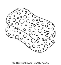 Washing sponge for dishwashing or bathing, doodle style flat vector outline for coloring book