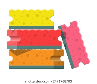 Washing sponge. Kitchenware scouring pads. Kitchen and bath cleaning tool accestories. Vector illustration in flat style