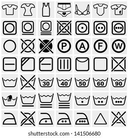 Washing symbols (Washing instruction symbols, bleaching and Ironing instruction, Dry clean icon)  vector icon set on gray