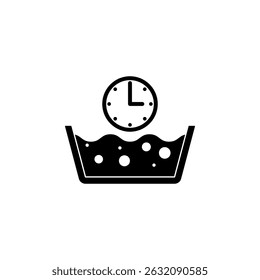 Washing Time. Laundry Basin and Stopwatch Solid Flat Vector Icon Isolated on White Background.
