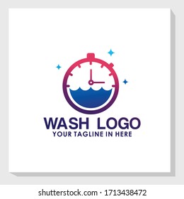 washing time logo design template vector, cleaning logo inspiration