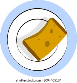 The Washing Up. Sponge. White Plate. Round And Blue Background. Icon. Vector Illustration.