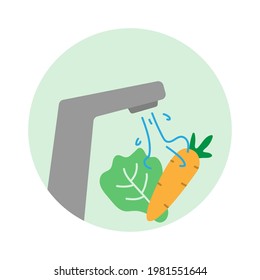 Washing vegetable. Clean food.  icon vector illustration. white background