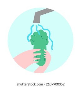 washing vegetable. healthy food. vector illustration