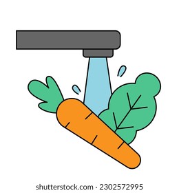 Washing vegetable icon. Clean food. 