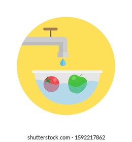 washing vegetables fruit.clean food icon.vector illustration