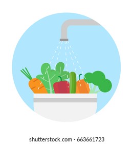 Washing Vegetables.clean Food.vector Illustration