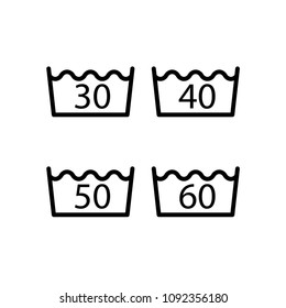 washing, Wash at or below 30°C ,Wash at or below 40°C,Wash at or below 50°C,Wash at or below 60°C     icon vector template 