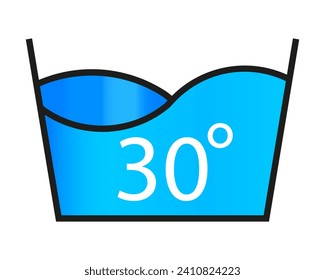 Washing water 30 degrees line icon. Powder, linen, machine, cleaning, cleanliness, clothes, water, dirt, foam, bleach, bath. Vector icon for business and advertising