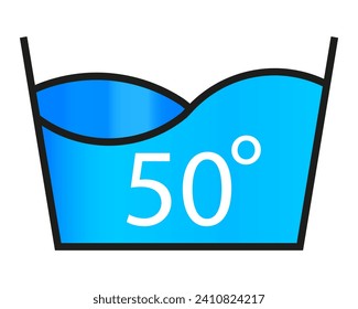 Washing water 50 degrees line icon. Powder, linen, machine, cleaning, cleanliness, clothes, water, dirt, foam, bleach, bath. Vector icon for business and advertising