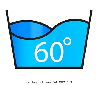 Washing water 60 degrees line icon. Powder, linen, machine, cleaning, cleanliness, clothes, water, dirt, foam, bleach, bath. Vector icon for business and advertising