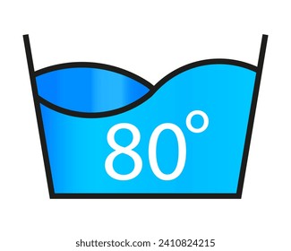 Washing water 80 degrees line icon. Powder, linen, machine, cleaning, cleanliness, clothes, water, dirt, foam, bleach, bath. Vector icon for business and advertising