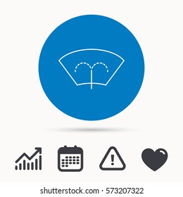Washing window icon. Windshield cleaning sign. Calendar, attention sign and growth chart. Button with web icon. Vector