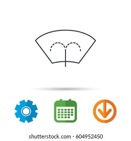 Washing window icon. Windshield cleaning sign. Calendar, cogwheel and download arrow signs. Colored flat web icons. Vector