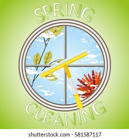 washing windows and the inscription spring cleaning 