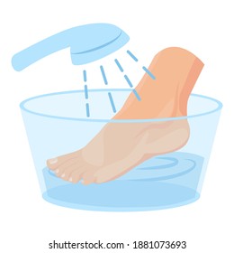 Washing women's feet. Feet in a basin of water. Cartoon style, the concept of cosmetic procedures for the feet.