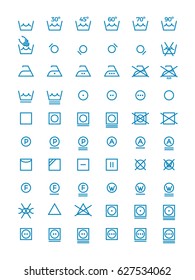 Washing And Wringing, Drying And Ironing Vector Symbols For Clothes Labels. Garment Care Line Icons