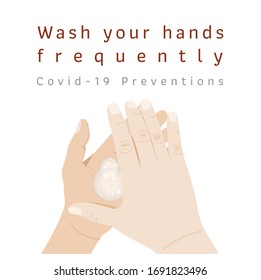 Washing your hand frequently prevention COVID-19 concept on white background