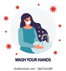 Washing your hands properly all the times. wash your hands banner or poster.illustration on flat style, avoid COVID -19.Virus prevention and protection.Washing Hands For Daily Personal Care.Stop covid