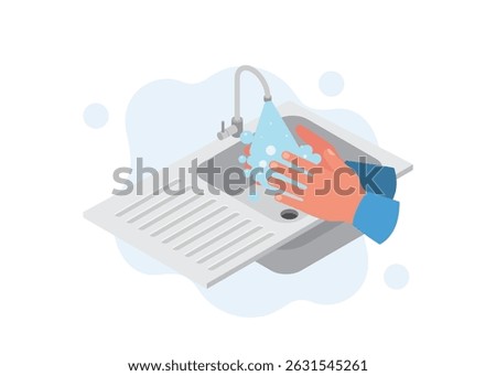 Washing your hands at the sink with running water stock illustration