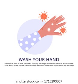 Washing your hands with soap to prevent coronavirus infection. Precautions for 2019-nCoV Coronavirus spread of the virus. Vector illustration.