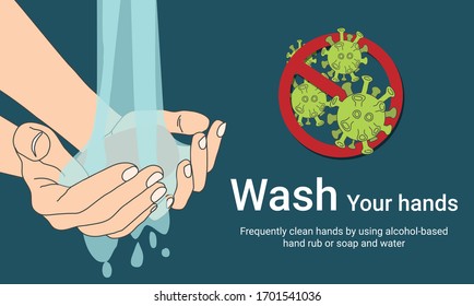 Washing your hands with soap and water, flat style COVID-19 illustration