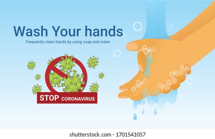 Washing your hands with soap and water, flat style COVID-19 illustration