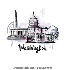 Washington abstract color drawing. Washington sketch vector illustration isolated on white background.