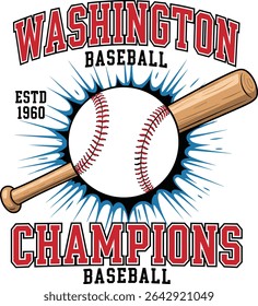 Washington Baseball Champions team. sports vinatge graphics. vintage baseball t-shirt design. Chicago T-shirt Design, baseball sports graphics.