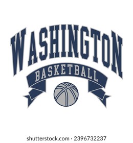 Washington basketball design vector. Editable college t-shirt design printable text effect vector.	
