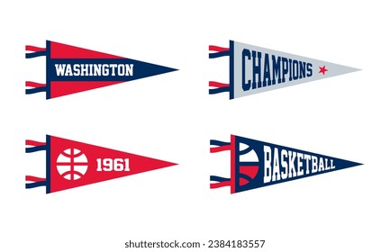 Washington basketball Pennant Flags Set. Vector Football pendant Icons. University USA Sport flag, isolated