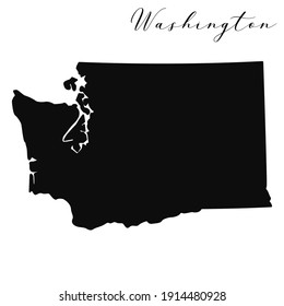 Washington Black Silhouette Vector Map. Editable High Quality Illustration Of The American State Of Washington Simple Map