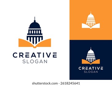 Washington building with open book logo design for education