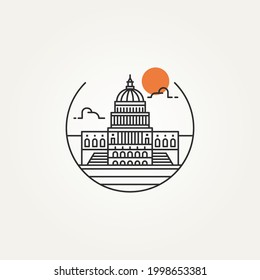 Washington Capitol Building Outline Minimalist Line Art Icon Logo Template Vector Illustration Design. Simple Modern Landmark, Monument, American Icon Logo Concept