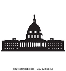 Washington Capitol building skyline silhouette vector, Black. with white background