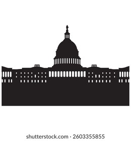 Washington Capitol building skyline silhouette vector, Black. with white background