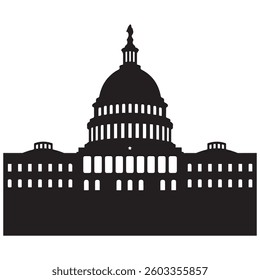 Washington Capitol building skyline silhouette vector, Black. with white background