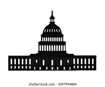 Washington capitol with tall columns black monochrome silhouette isolated. Old world famous architectural attraction constructed of marble vector