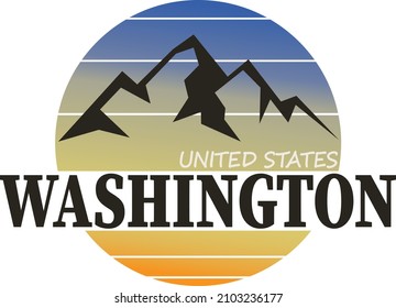 Washington cascade range, silhouette retro style vector illustration